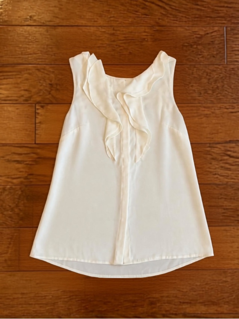 LOFT Ivory Sleeveless Ruffle Front Blouse S